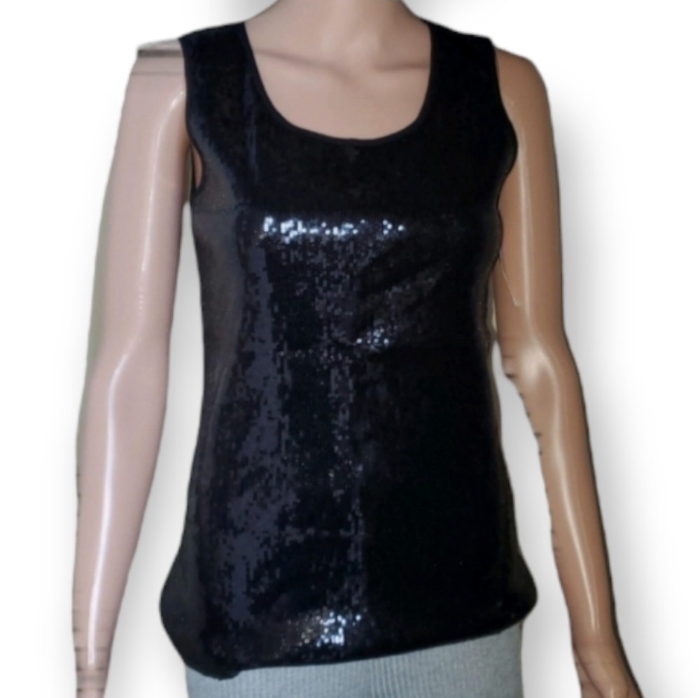 Style and Co Black Sequin Top - Picture 2 of 4